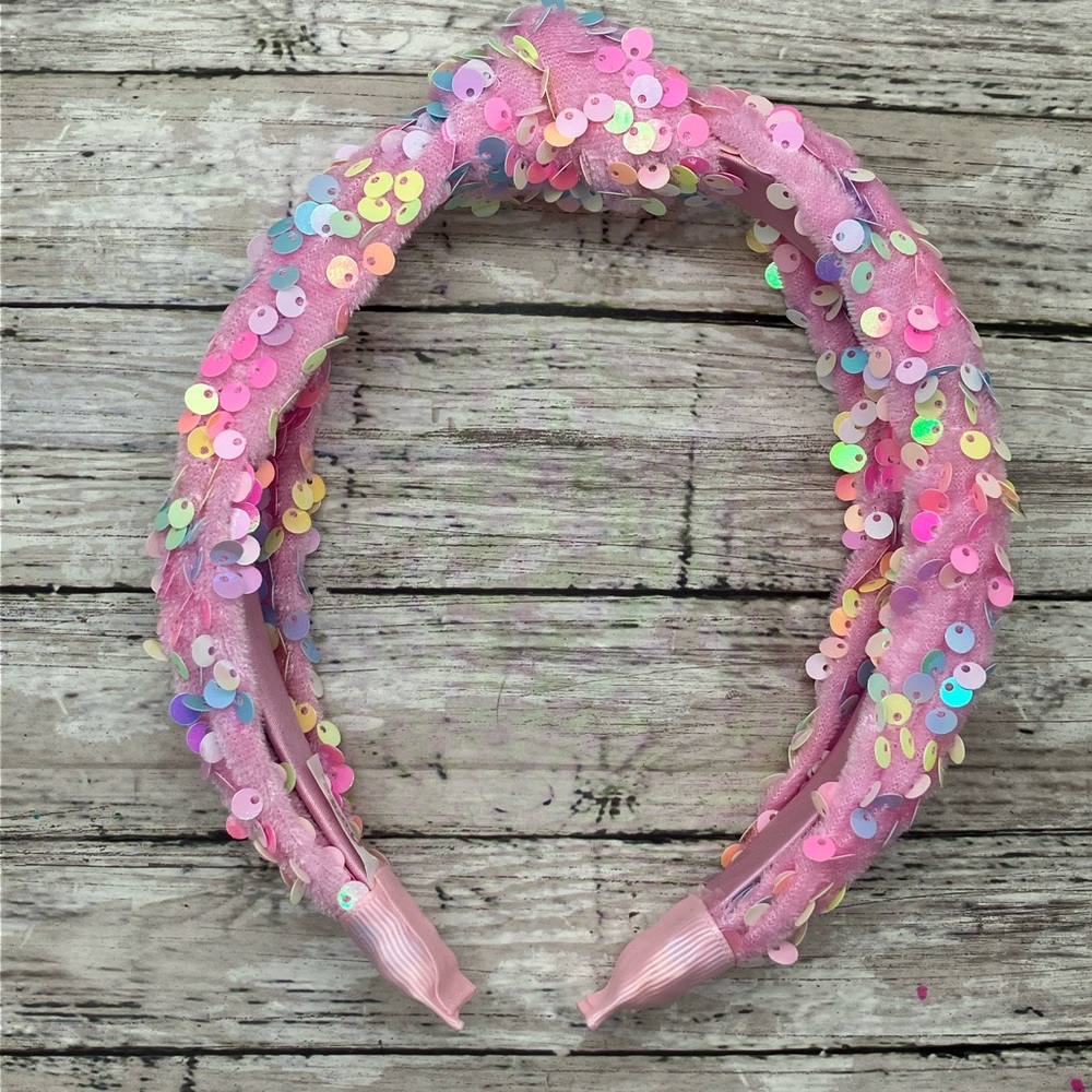 Justice brand sparkly pink sequin headband for girls